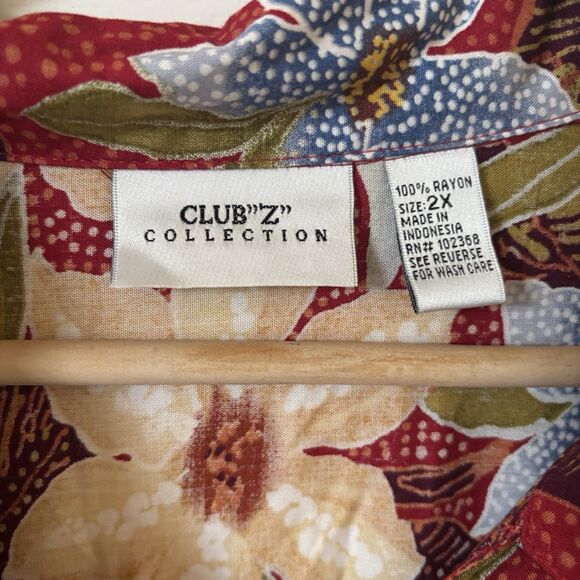 Bohemian Flower Women Top Size 2X Red Maximalist Tropical Travel Going Out Party - Picture 5 of 10